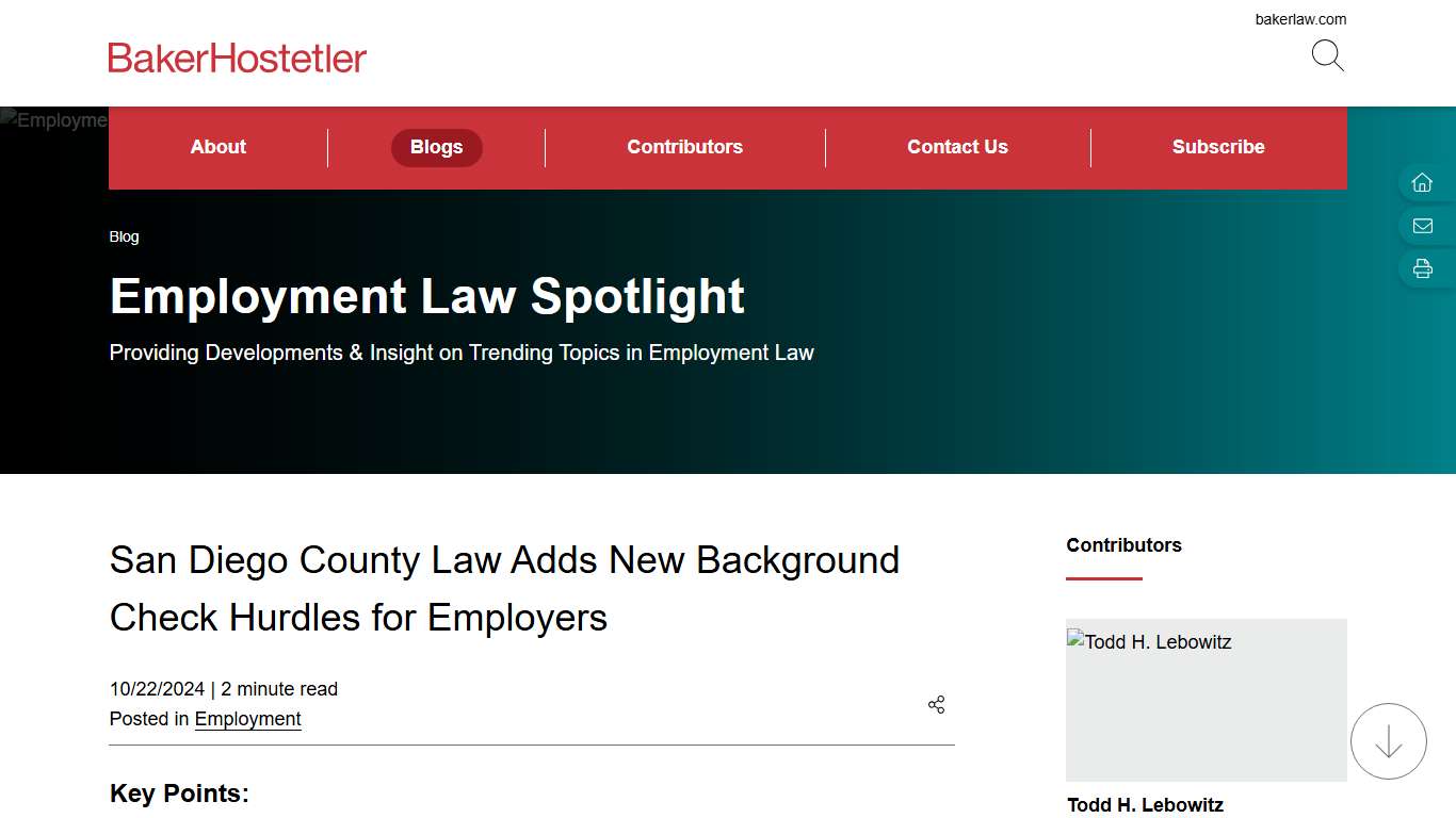 San Diego County Law Adds New Background Check Hurdles for Employers | Employment Law Spotlight